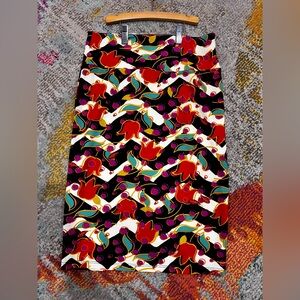 LuLaRoe Red and Black Floral Pencil Skirt